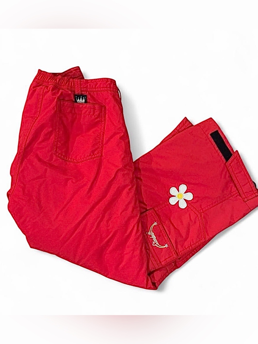 Y2K Queen of the Hill Girls Sz. 12 red snow pants with a white daisy patch